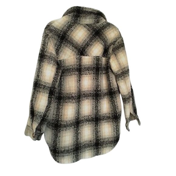 Böhme Plaid Fuzzy Shacket Women’s Button Front Long Sleeve Jacket Size S - Picture 3 of 4